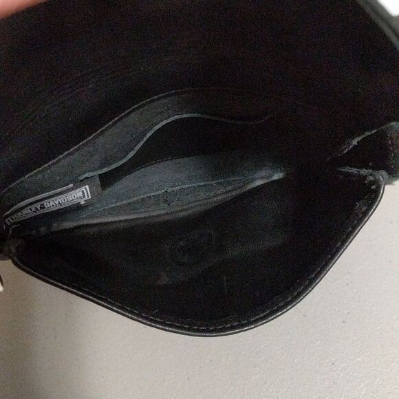 Harley Davidson black pebbled leather small satchel bag riding moto studded - Picture 6 of 7